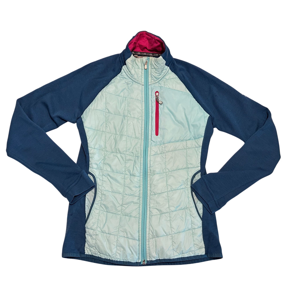 Smartwool PhD Smartloft Divide Full Zip Jacket Womens S Merino Blend Teal *Holes
